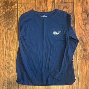 Vineyard Vines womens Long Sleeve Tee in Navy with Whale Pocket